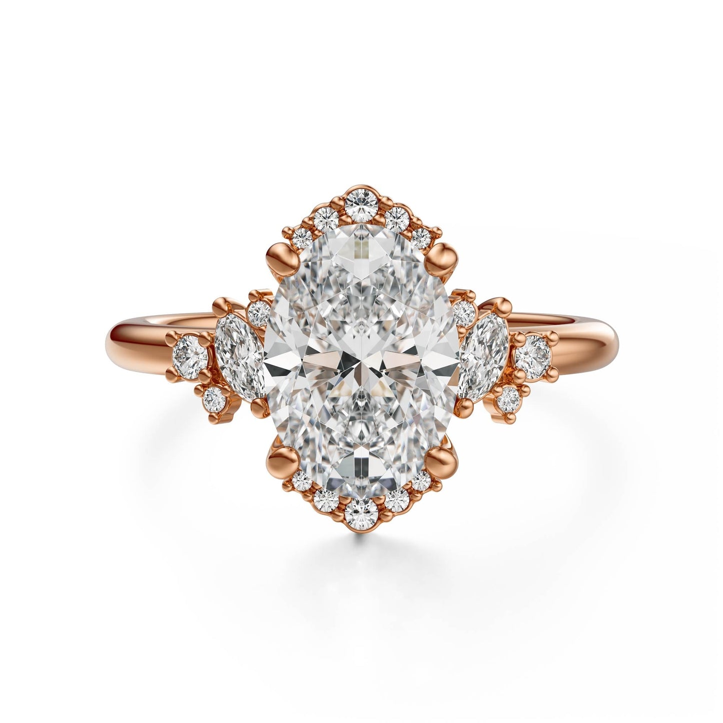 Marquise Shaped Three Stone Lab Grown Diamond Engagement Ring