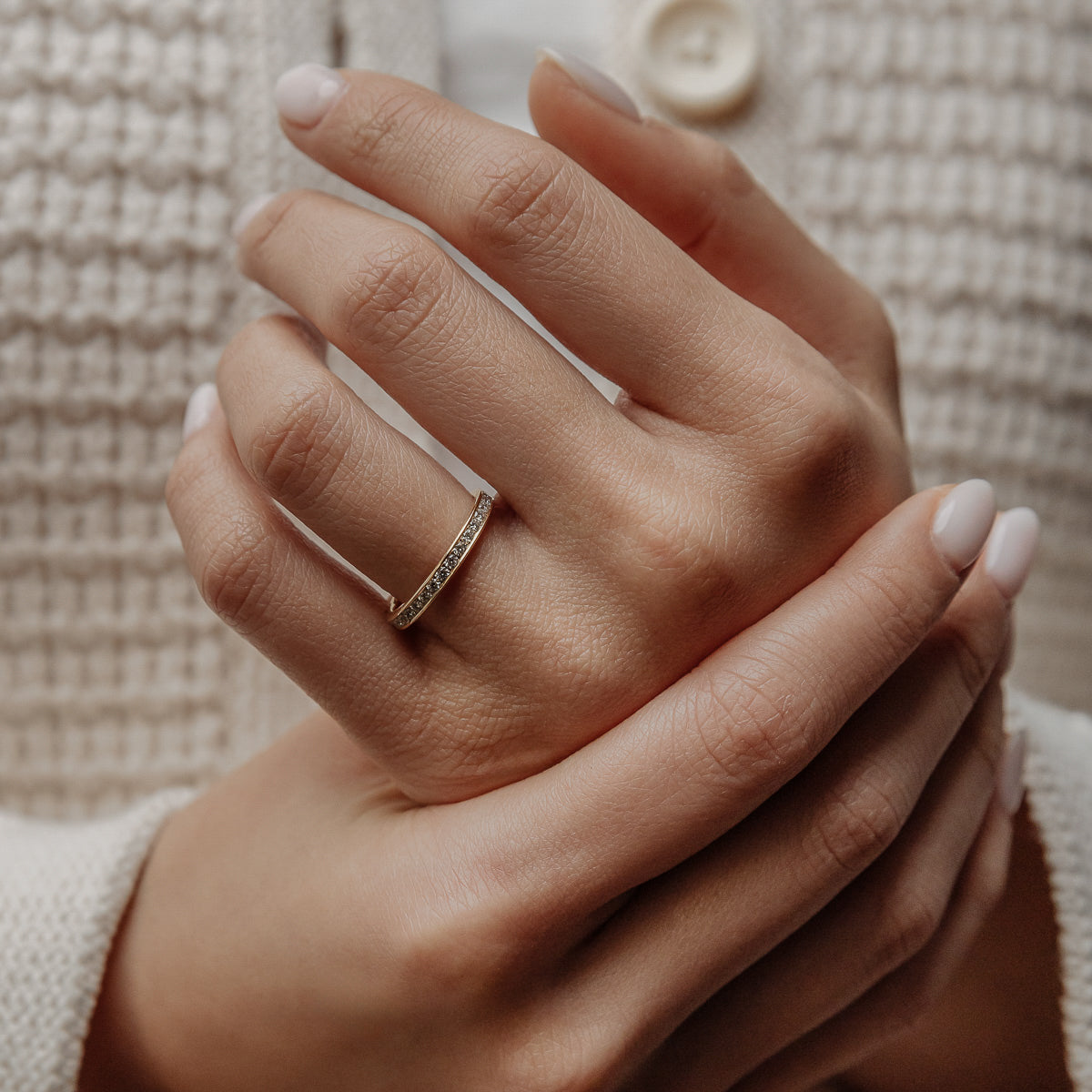 0.32 TCW Round Shaped Half Eternity Moissanite Wedding Band