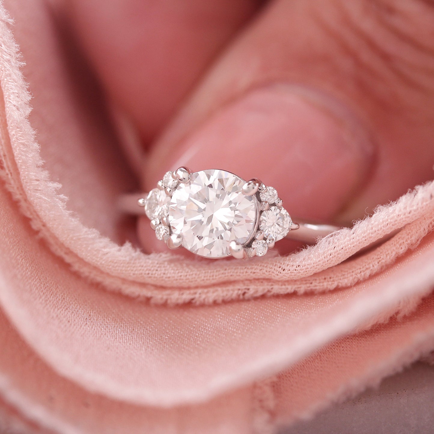 2.9 Carats Emerald Pave Styled Moissanite Engagement Ring