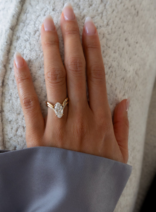 2.5 CT Oval Cut Pave Moissanite Ring With Classic Plain Band (Copy)