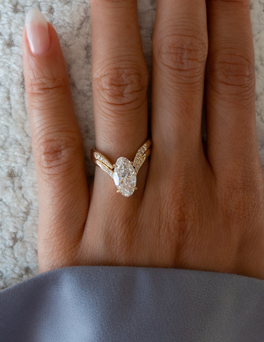 2.5 CT Oval Cut Pave Moissanite Ring With Wrap Pave Band