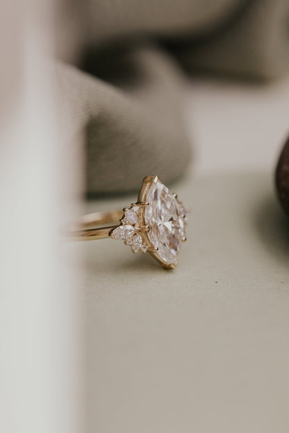 Marquise Shaped Three Stone Lab Grown Diamond Engagement Ring