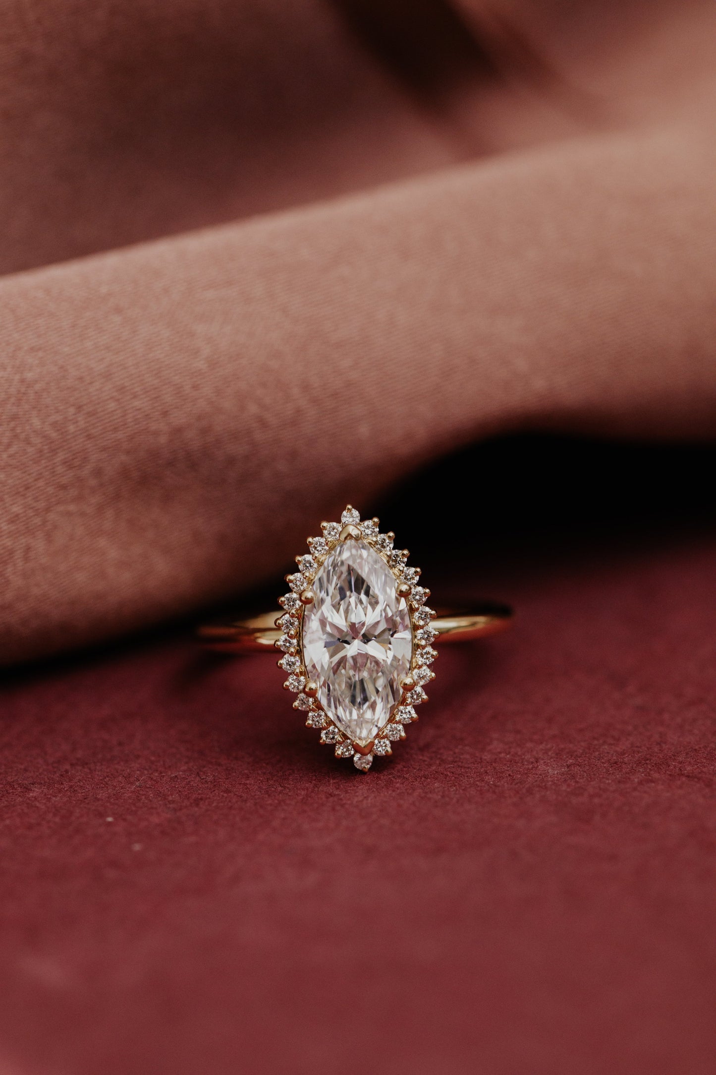 Marquise Shaped Three Stone Lab Grown Diamond Engagement Ring