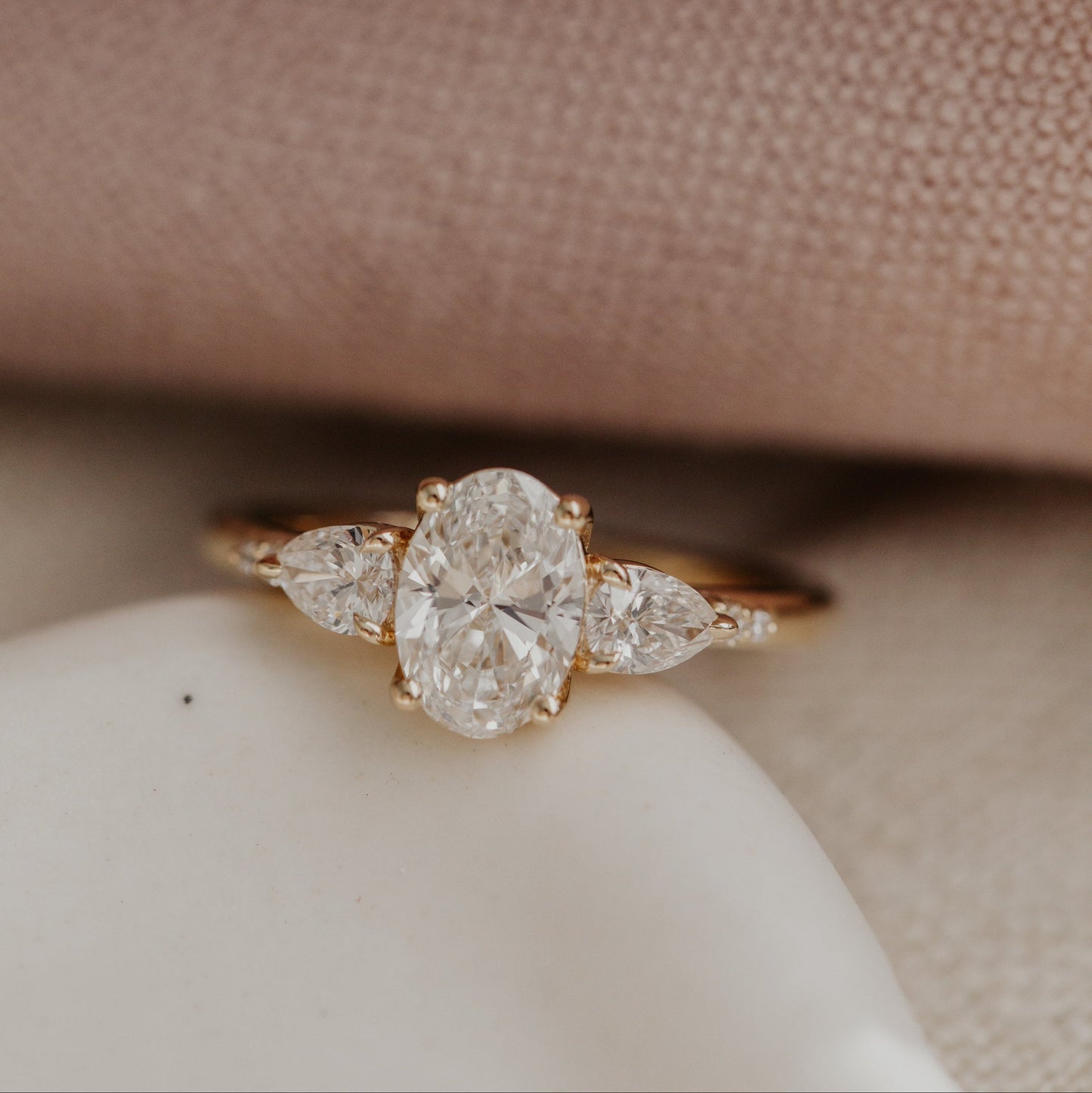 Marquise Shaped Three Stone Lab Grown Diamond Engagement Ring