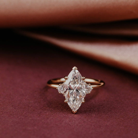 Marquise Shaped Three Stone Lab Grown Diamond Engagement Ring