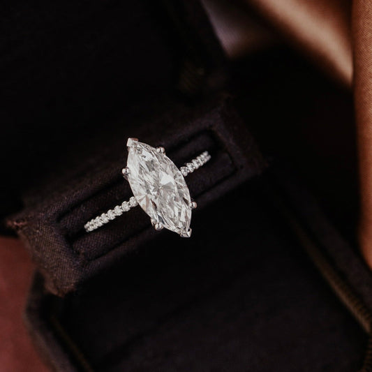 Marquise Shaped Three Stone Lab Grown Diamond Engagement Ring