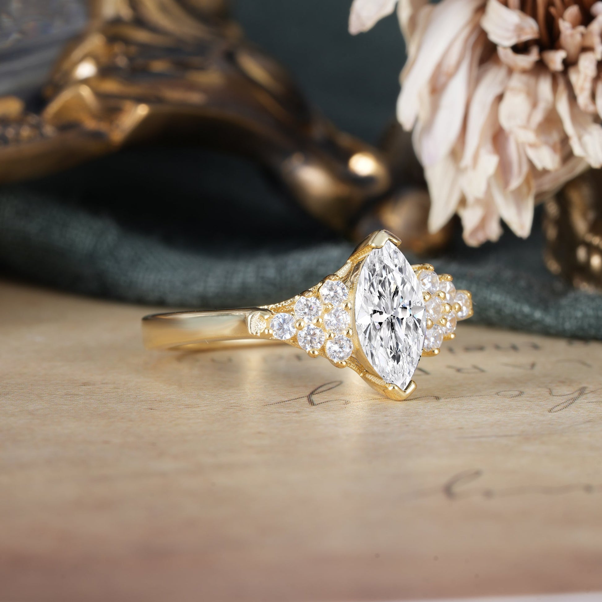 Marquise Shaped Three Stone Lab Grown Diamond Engagement Ring