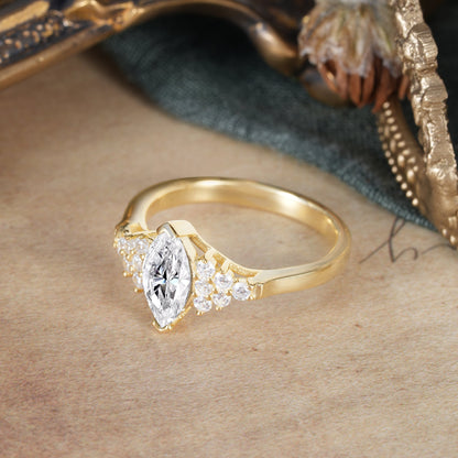 Marquise Shaped Three Stone Lab Grown Diamond Engagement Ring