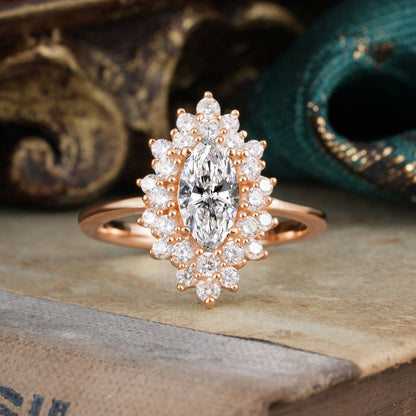 Marquise Shaped Three Stone Lab Grown Diamond Engagement Ring