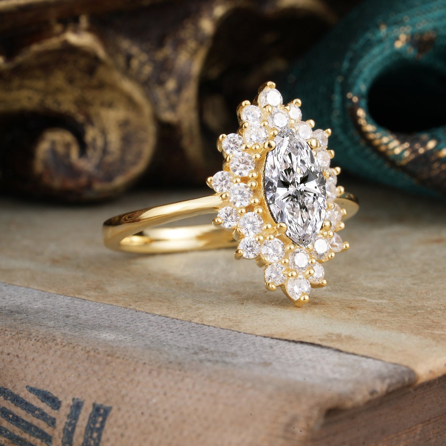 Marquise Shaped Three Stone Lab Grown Diamond Engagement Ring