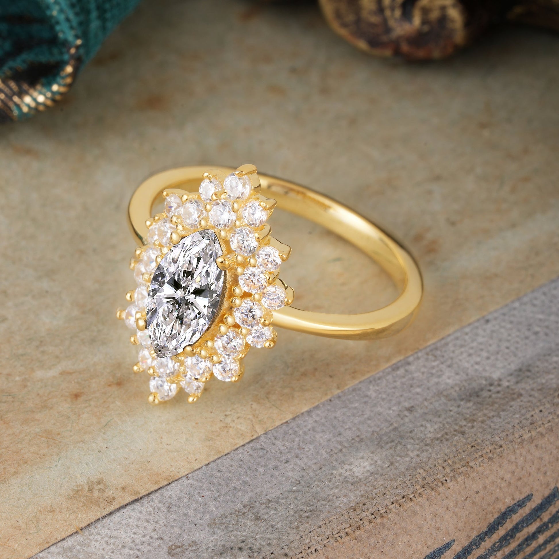 Marquise Shaped Three Stone Lab Grown Diamond Engagement Ring