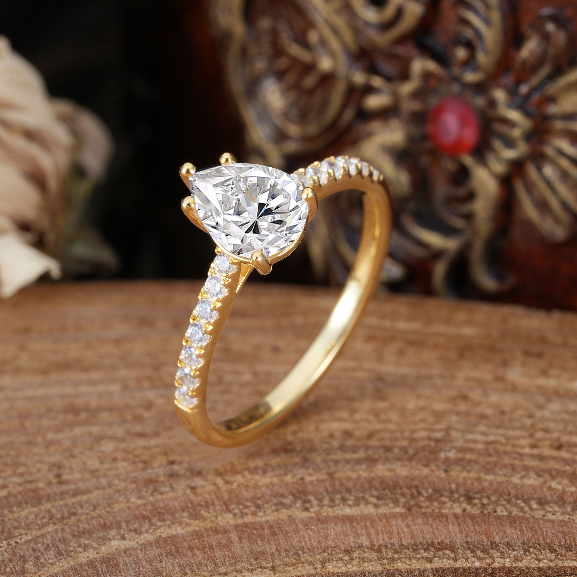 Marquise Shaped Three Stone Lab Grown Diamond Engagement Ring