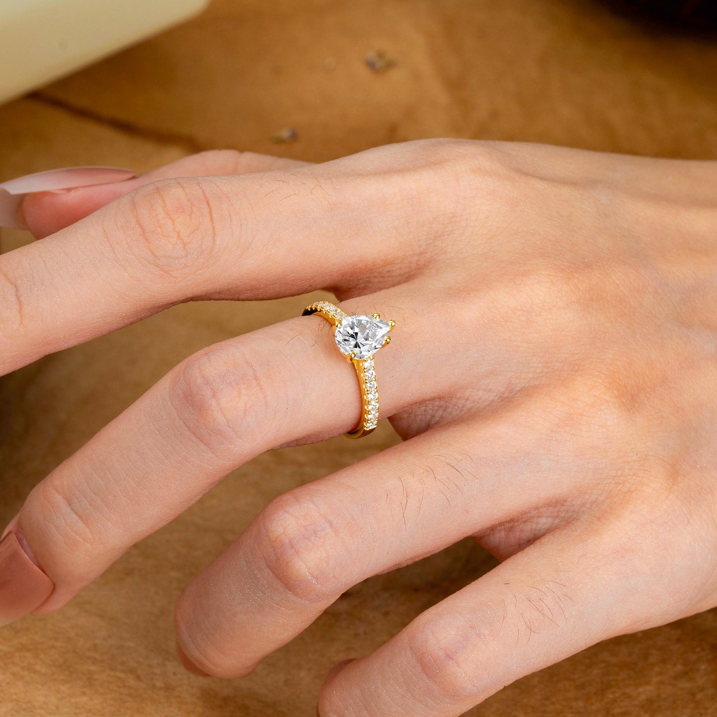 Marquise Shaped Three Stone Lab Grown Diamond Engagement Ring