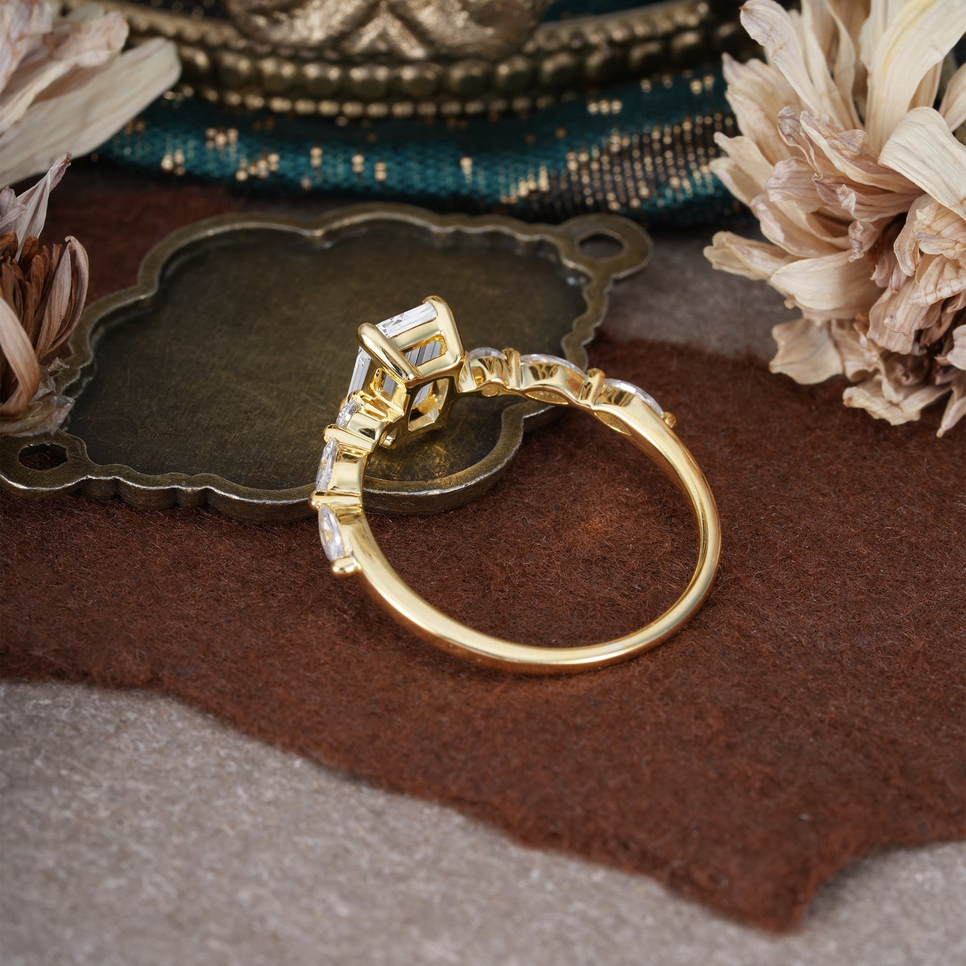 Marquise Shaped Three Stone Lab Grown Diamond Engagement Ring