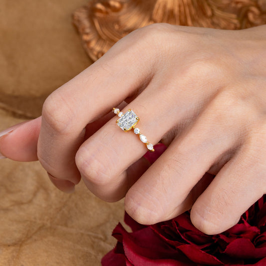 Marquise Shaped Three Stone Lab Grown Diamond Engagement Ring