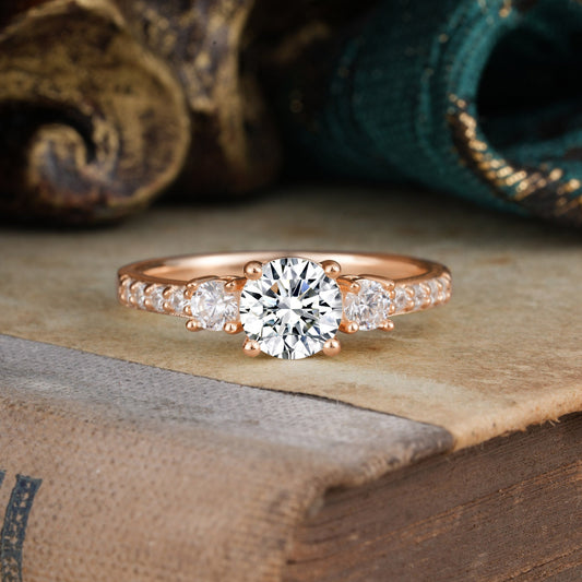 Marquise Shaped Three Stone Lab Grown Diamond Engagement Ring