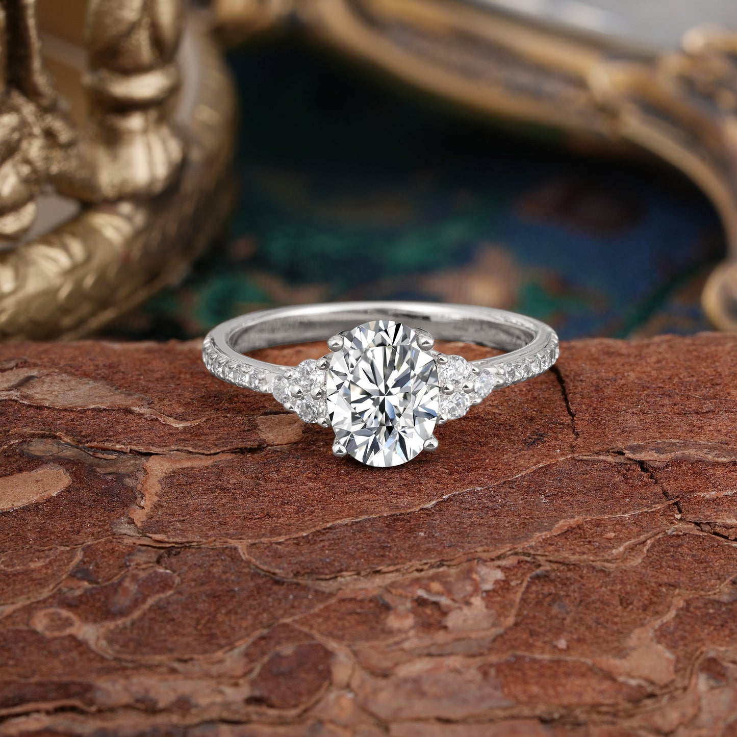 Marquise Shaped Three Stone Lab Grown Diamond Engagement Ring
