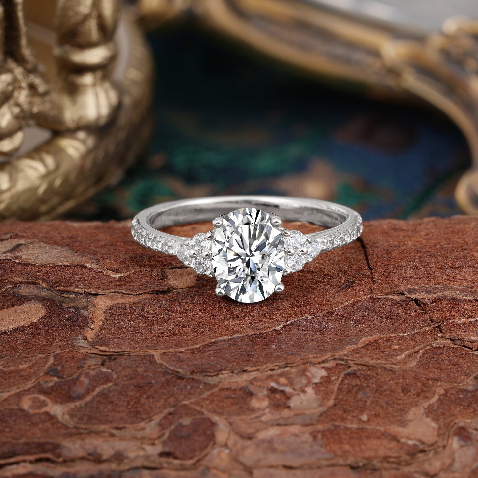 Marquise Shaped Three Stone Lab Grown Diamond Engagement Ring