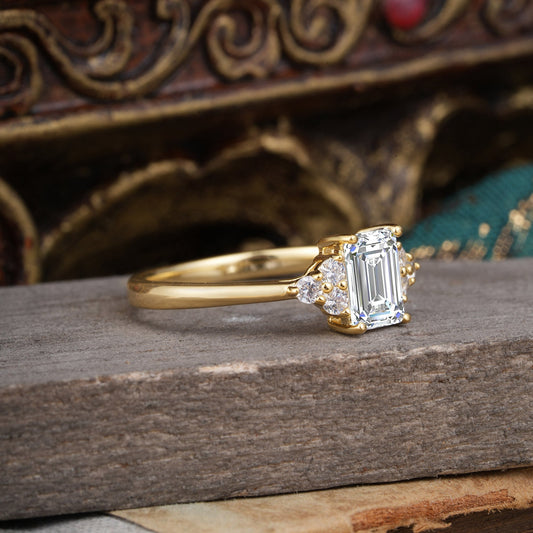 Marquise Shaped Three Stone Lab Grown Diamond Engagement Ring