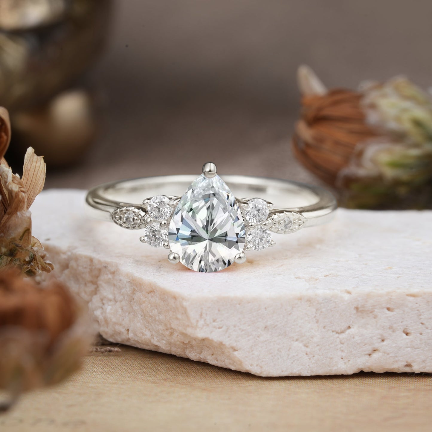 Marquise Shaped Three Stone Lab Grown Diamond Engagement Ring