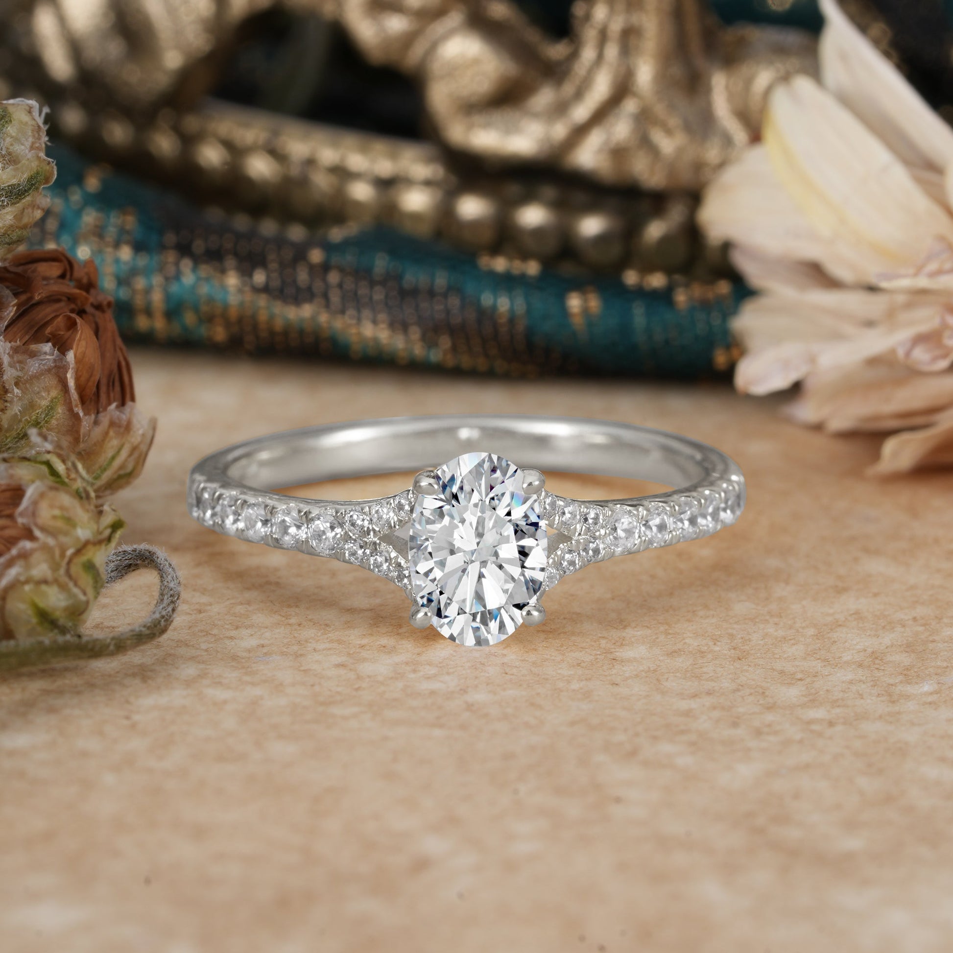 Marquise Shaped Three Stone Lab Grown Diamond Engagement Ring