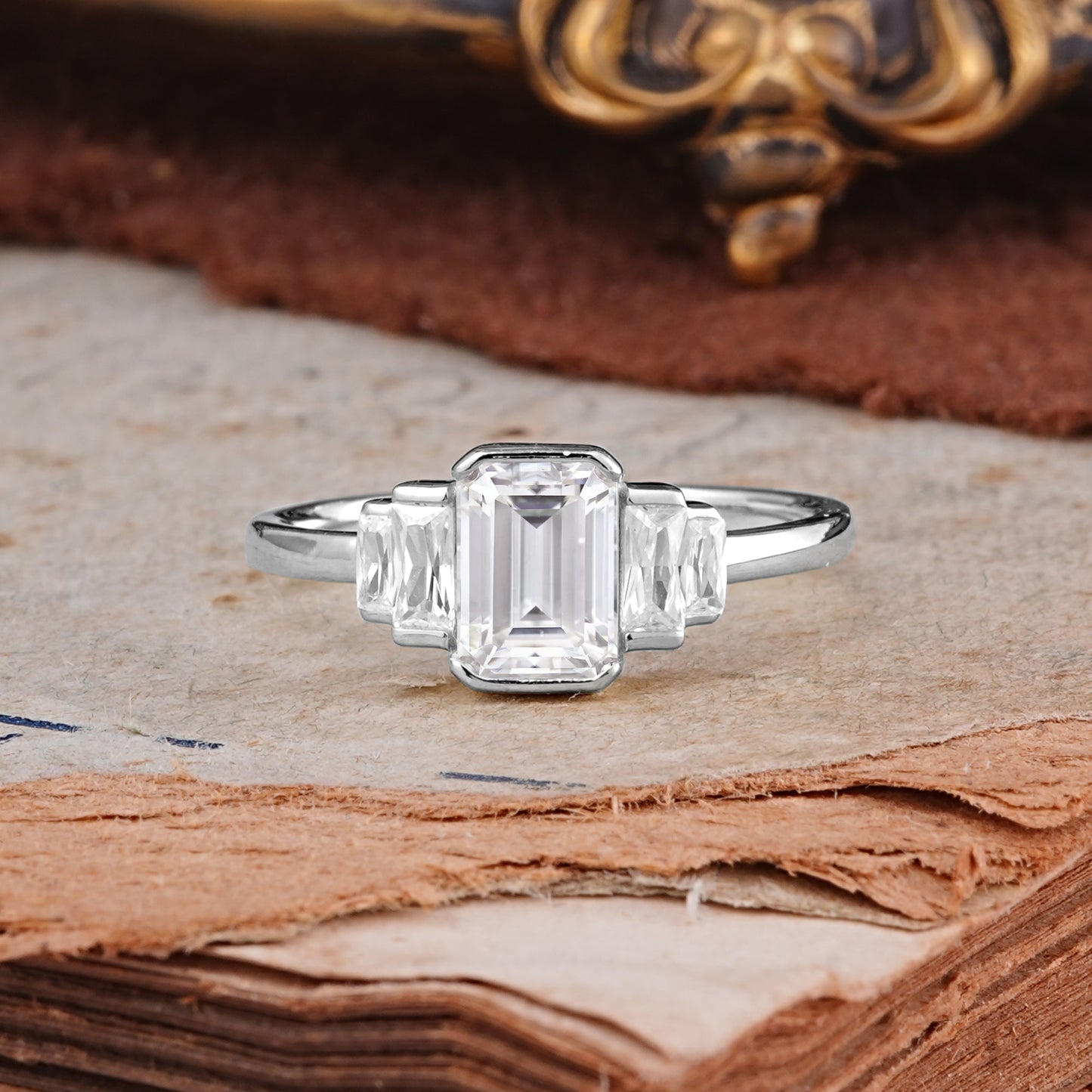 Marquise Shaped Three Stone Lab Grown Diamond Engagement Ring