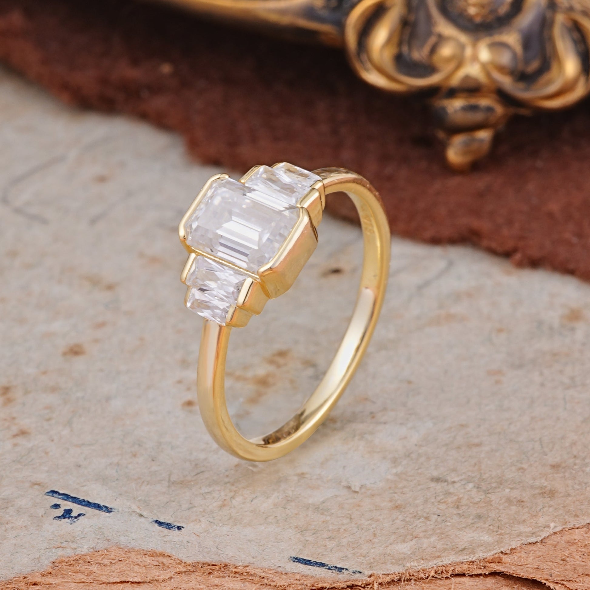 Marquise Shaped Three Stone Lab Grown Diamond Engagement Ring