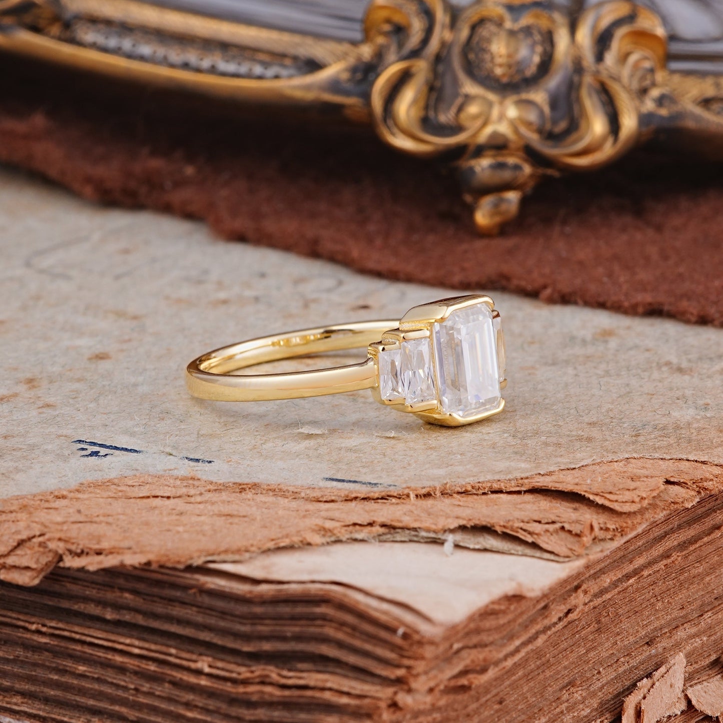 Marquise Shaped Three Stone Lab Grown Diamond Engagement Ring