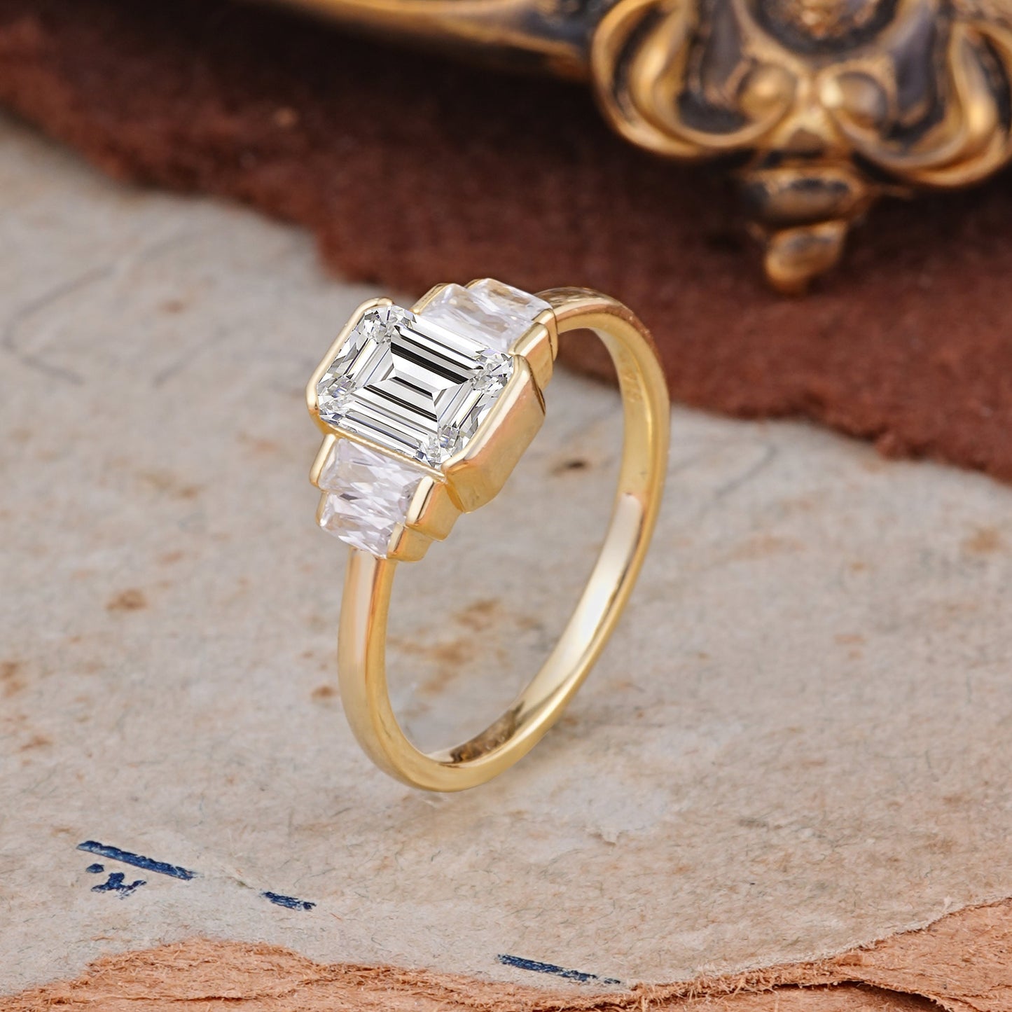 Marquise Shaped Three Stone Lab Grown Diamond Engagement Ring