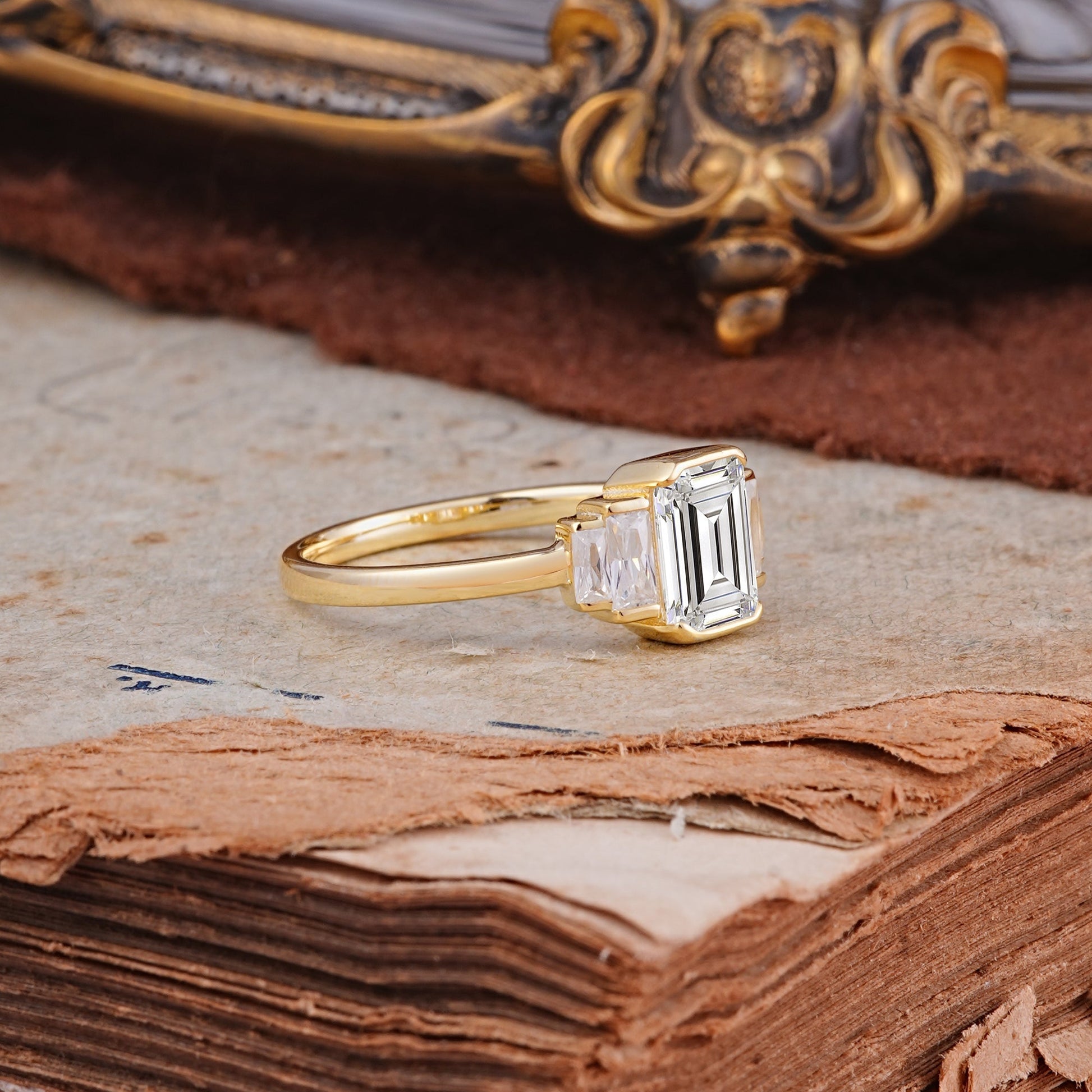 Marquise Shaped Three Stone Lab Grown Diamond Engagement Ring