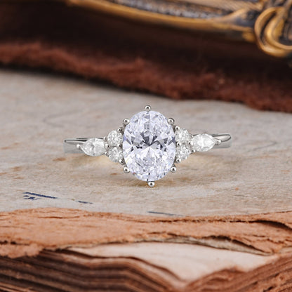 Marquise Shaped Three Stone Lab Grown Diamond Engagement Ring