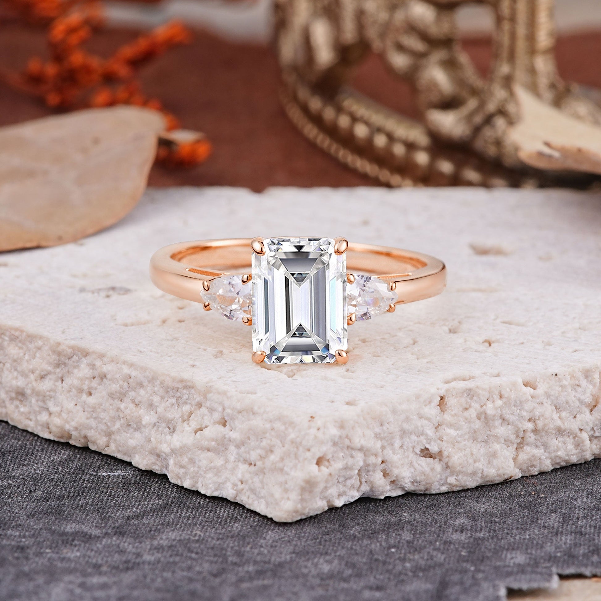 Marquise Shaped Three Stone Lab Grown Diamond Engagement Ring