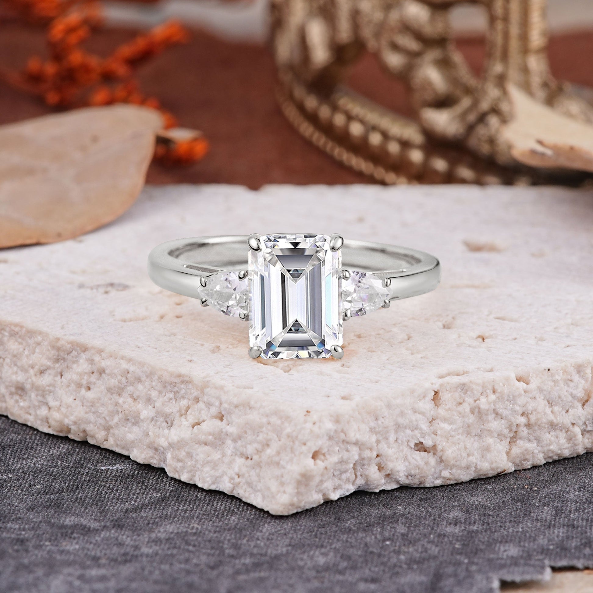 Marquise Shaped Three Stone Lab Grown Diamond Engagement Ring