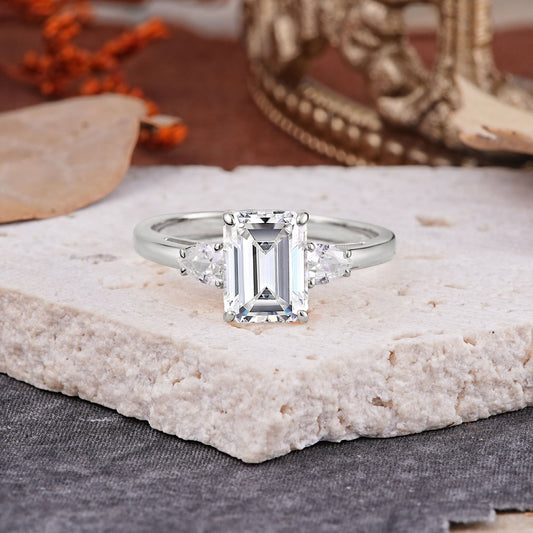 Marquise Shaped Three Stone Lab Grown Diamond Engagement Ring