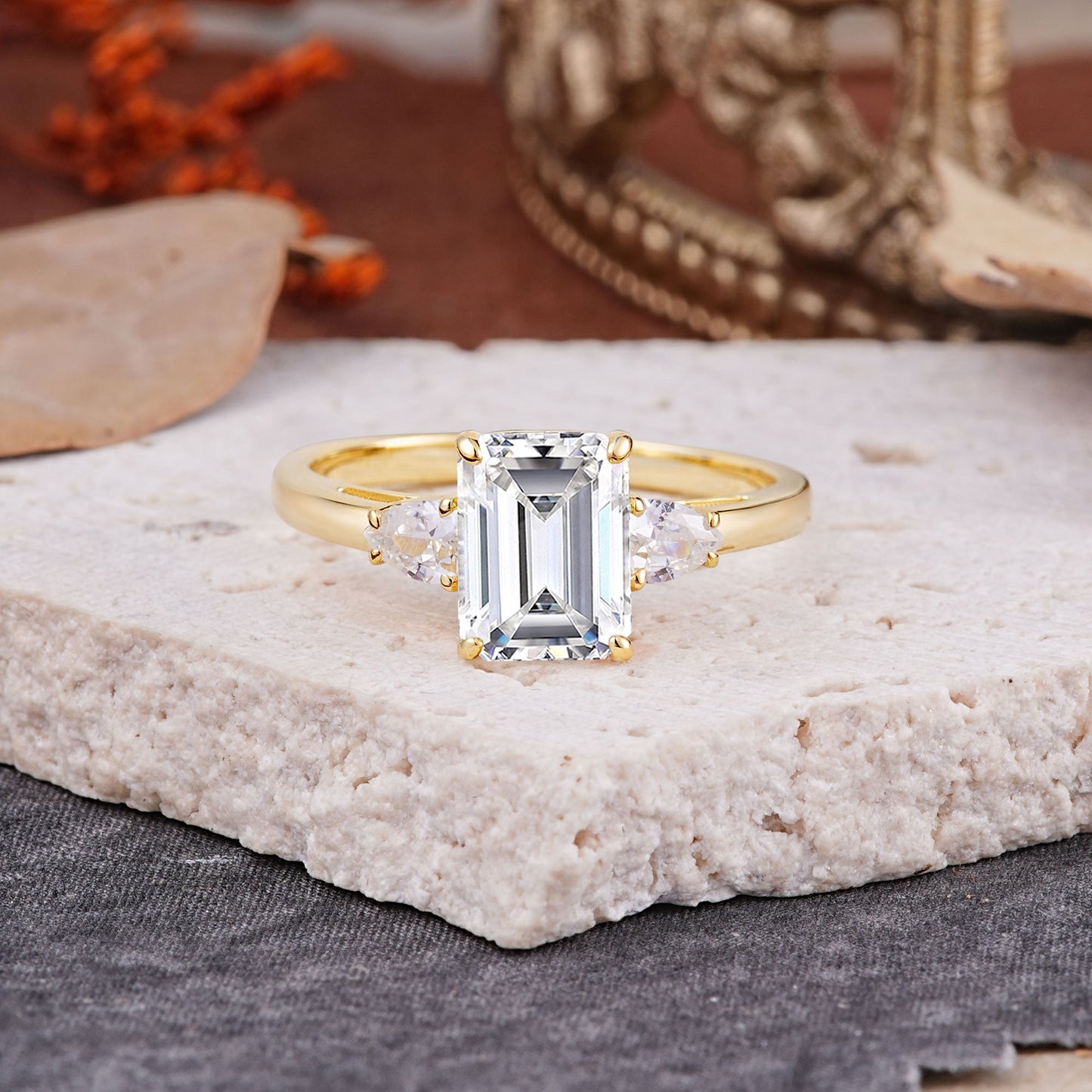 Marquise Shaped Three Stone Lab Grown Diamond Engagement Ring