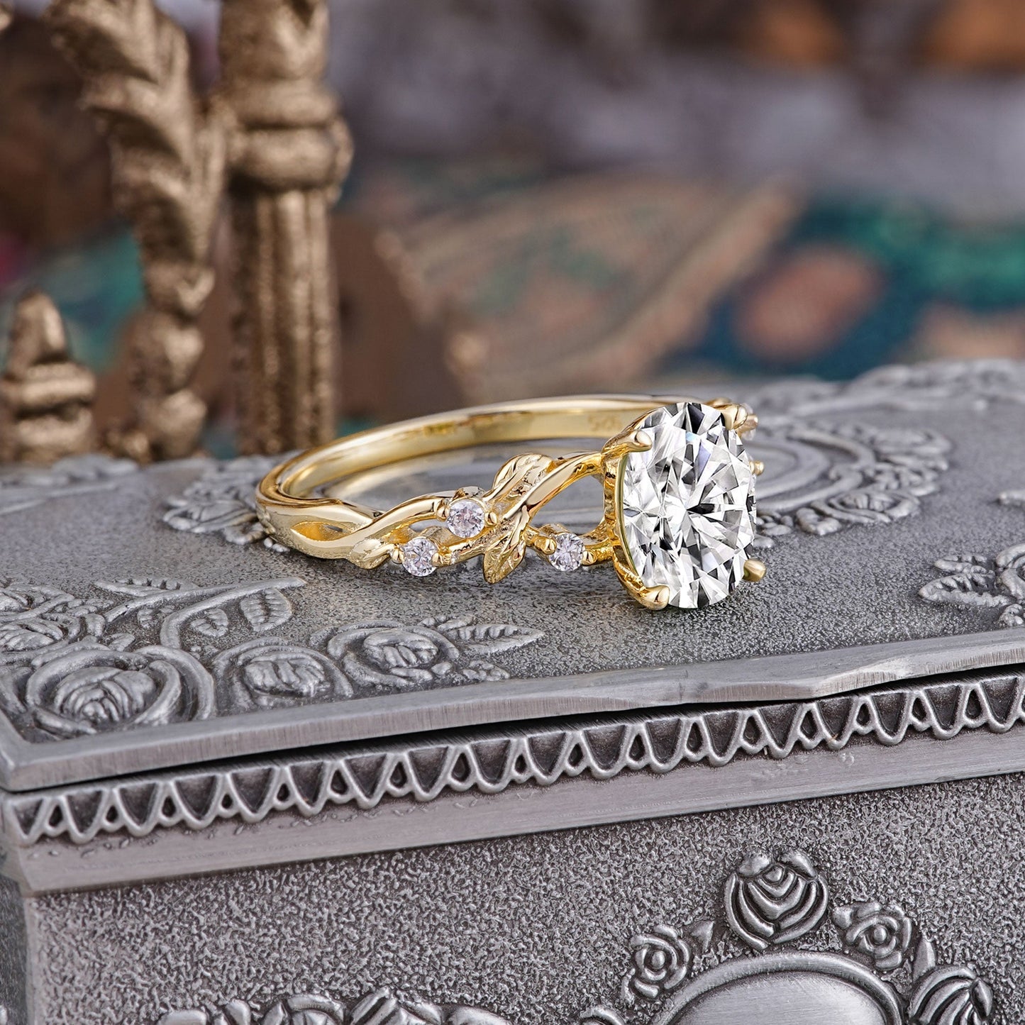 Marquise Shaped Three Stone Lab Grown Diamond Engagement Ring