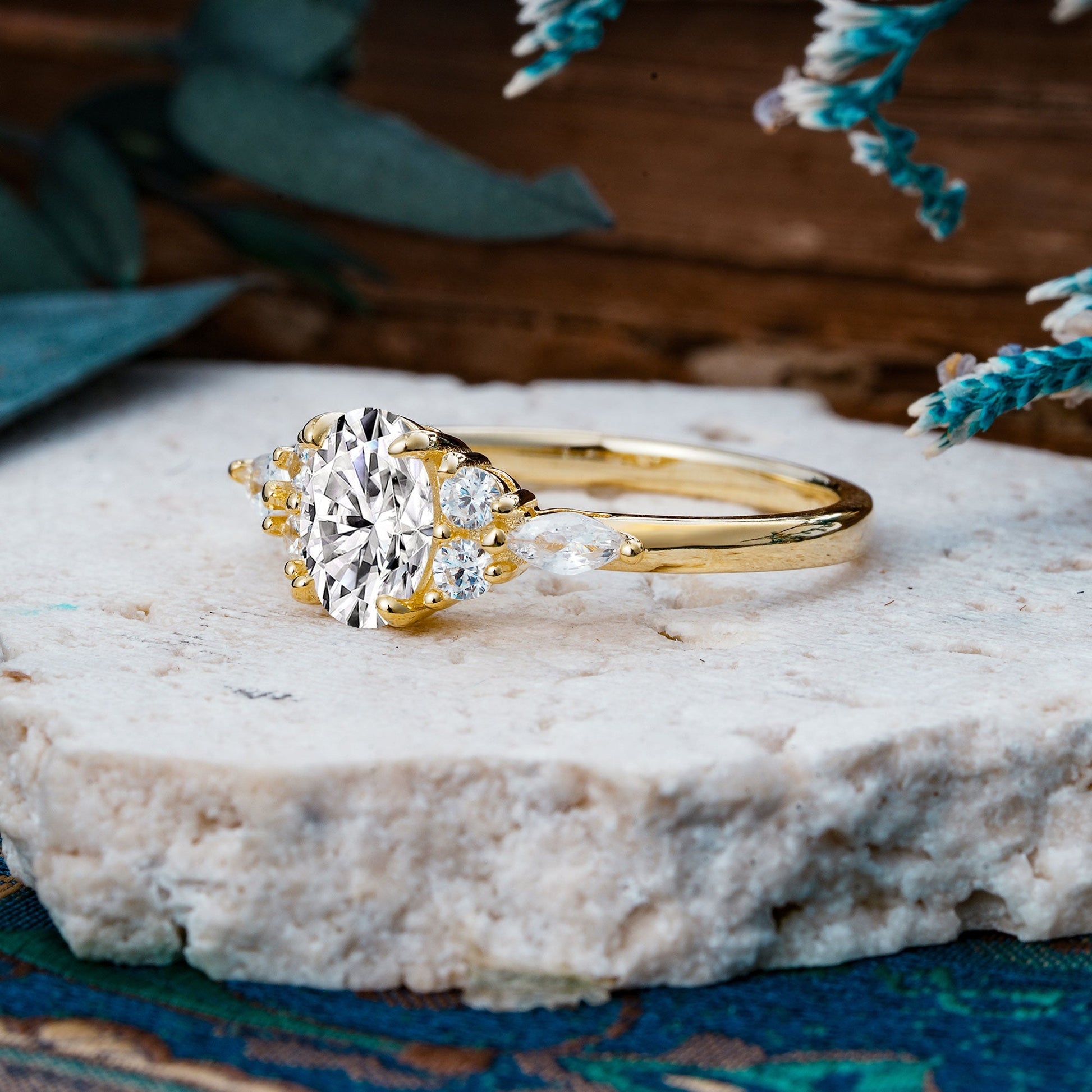 Marquise Shaped Three Stone Lab Grown Diamond Engagement Ring