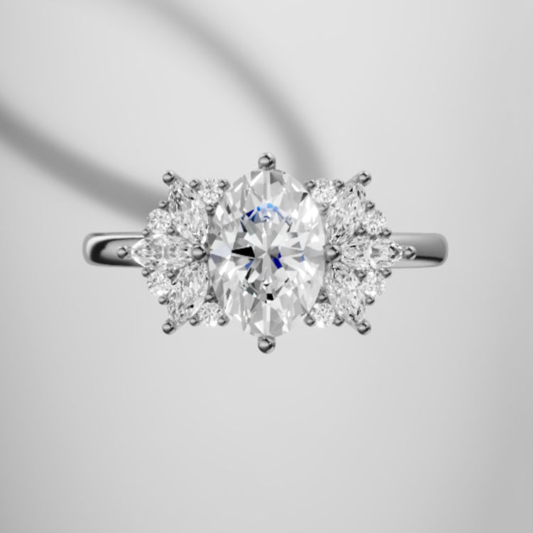 Marquise Shaped Three Stone Lab Grown Diamond Engagement Ring