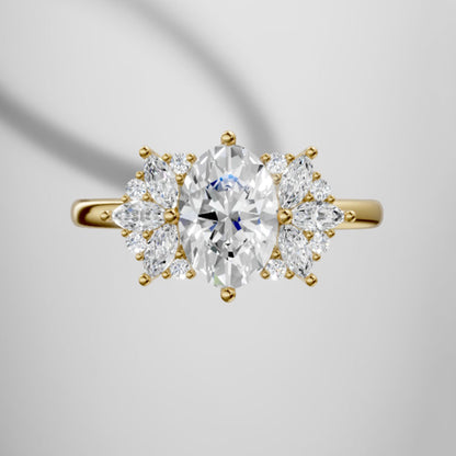 Marquise Shaped Three Stone Lab Grown Diamond Engagement Ring