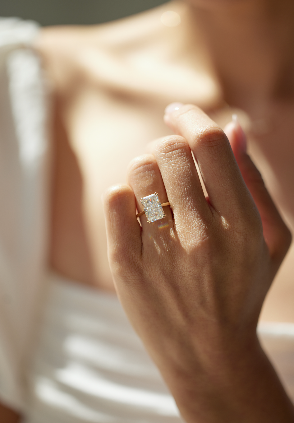 Marquise Shaped Three Stone Lab Grown Diamond Engagement Ring