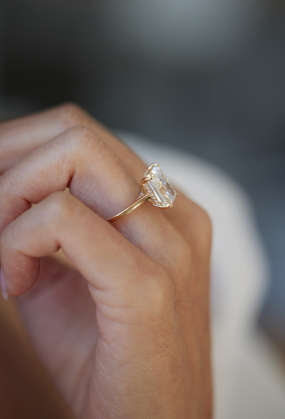 Marquise Shaped Three Stone Lab Grown Diamond Engagement Ring