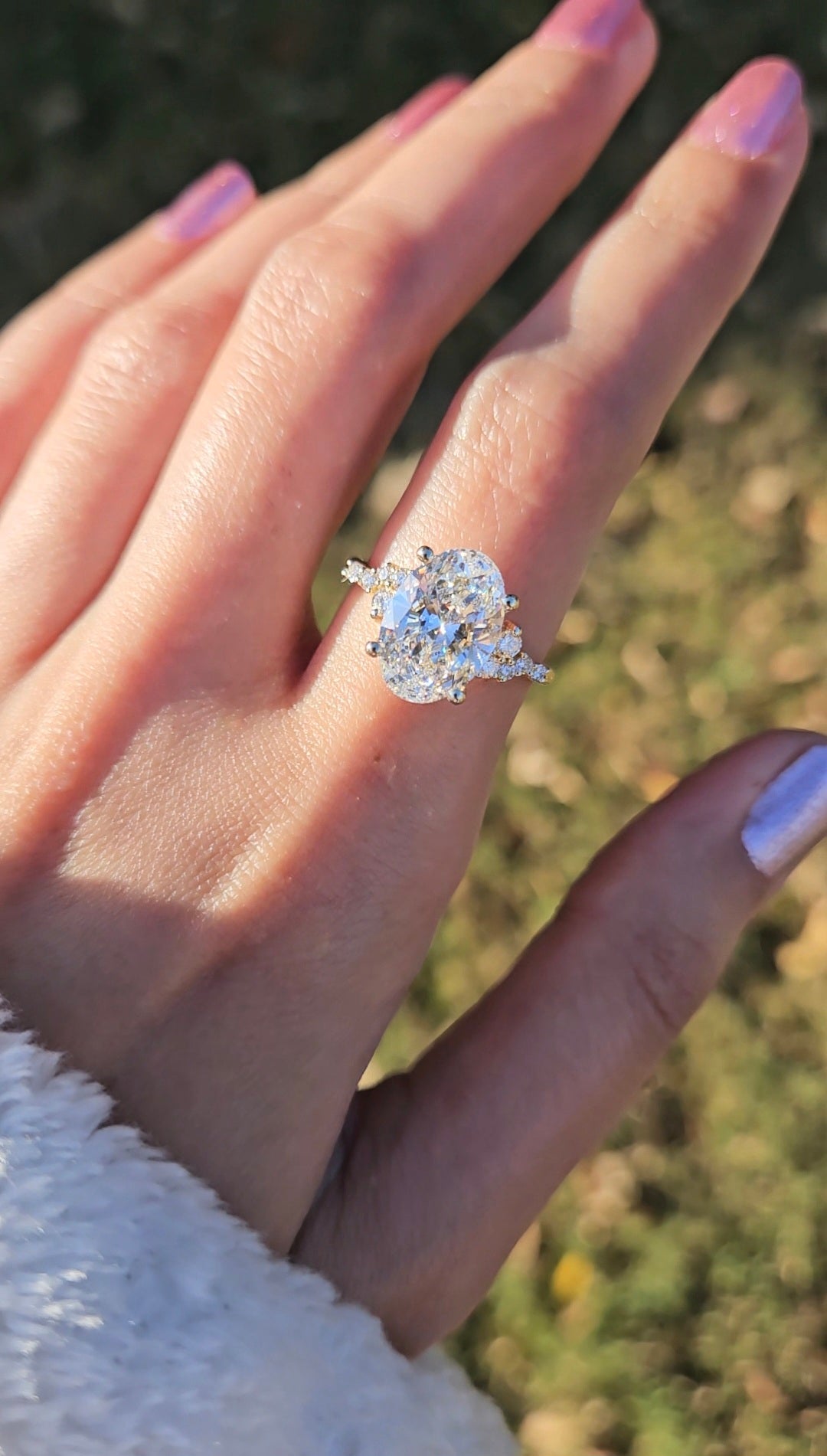 Marquise Shaped Three Stone Lab Grown Diamond Engagement Ring