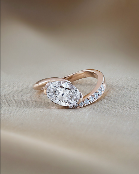 Marquise Shaped Three Stone Lab Grown Diamond Engagement Ring