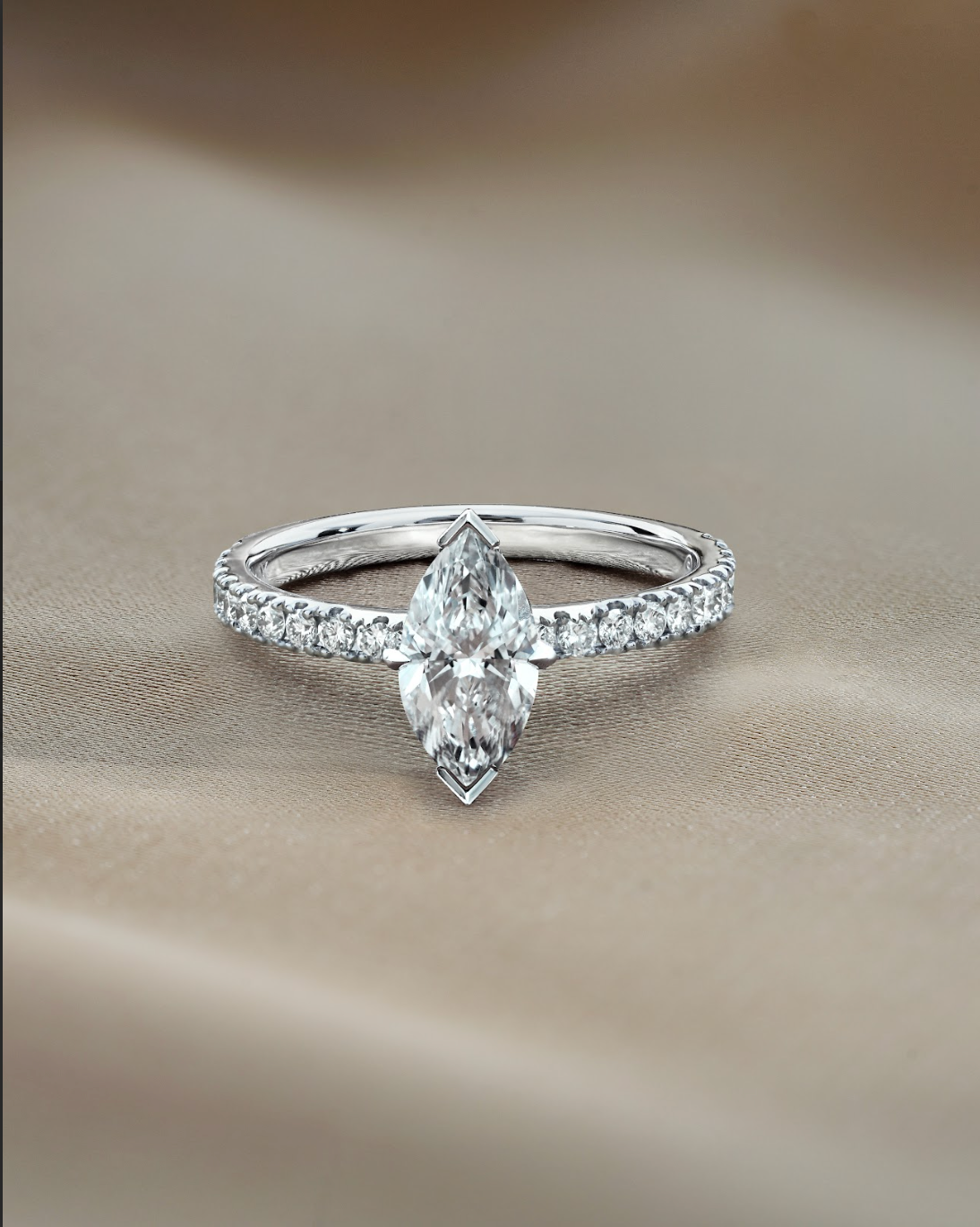 Marquise Shaped Three Stone Lab Grown Diamond Engagement Ring