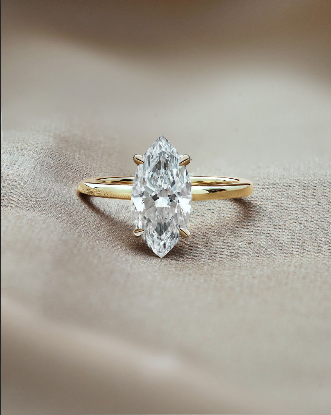 Marquise Shaped Three Stone Lab Grown Diamond Engagement Ring
