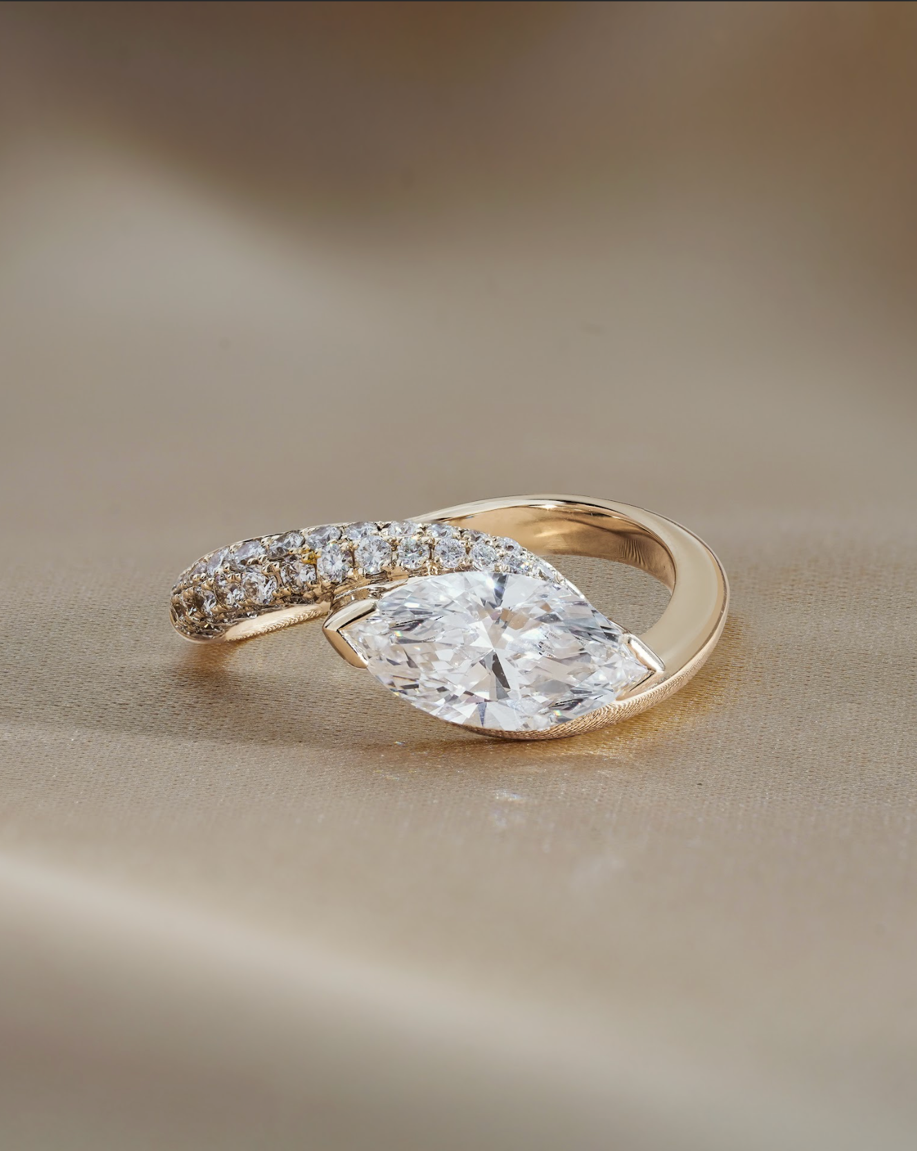 Marquise Shaped Three Stone Lab Grown Diamond Engagement Ring