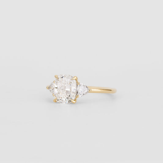 1.52 CT Cushion Shaped Three Stone Moissanite Engagement Ring