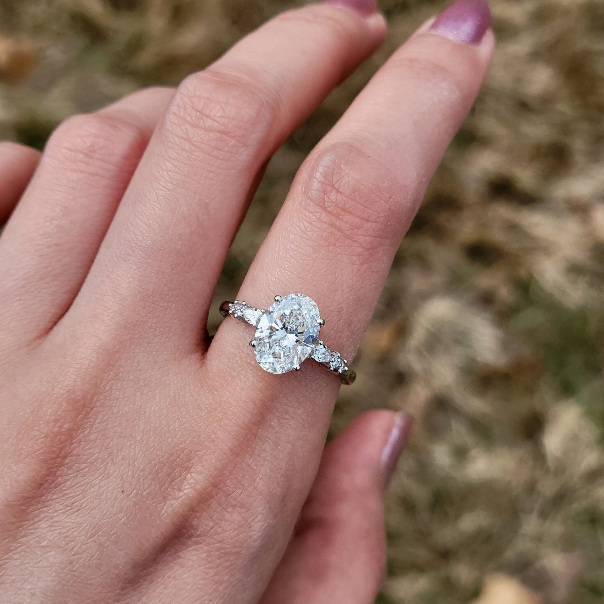 Marquise Shaped Three Stone Lab Grown Diamond Engagement Ring