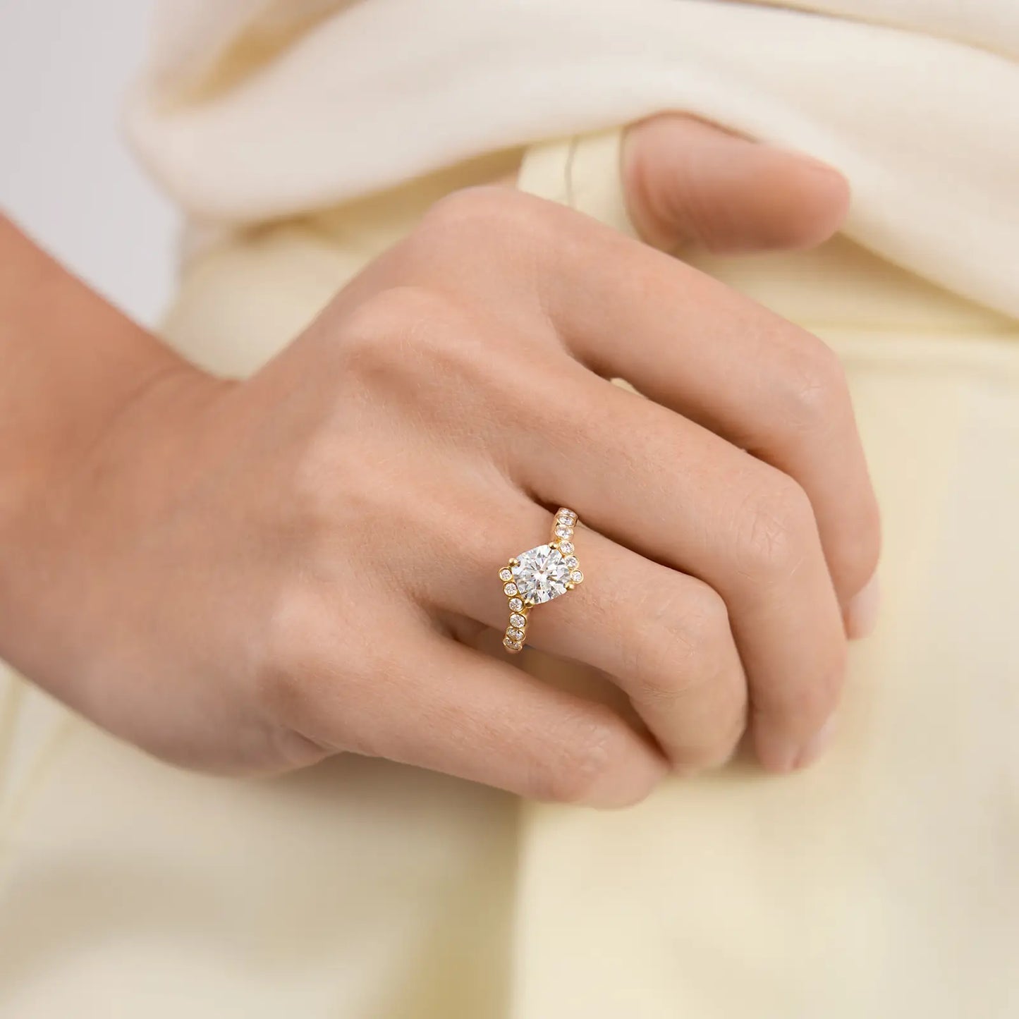 Timeless 1.5 CT Cushion Cut Swirl Bezel Pave Moissanite Diamond Engagement Ring