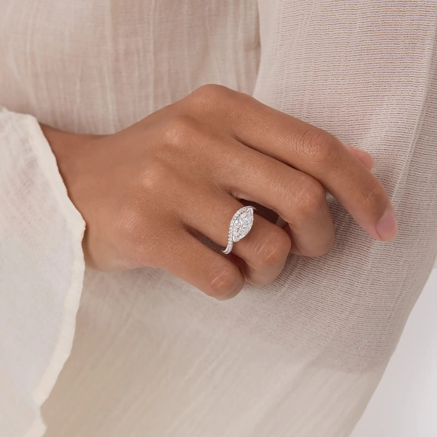 Timeless 1.7 CT Marquise Cut Swirl Pave Styled Moissanite Diamond Engagement Ring